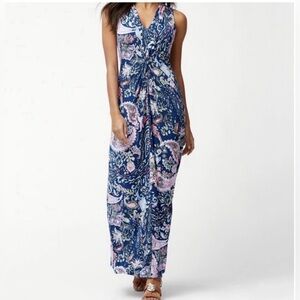 Tommy Bahama Tambour Promenade Paisley Maxi Dress V- Neck Viscose L Resort
